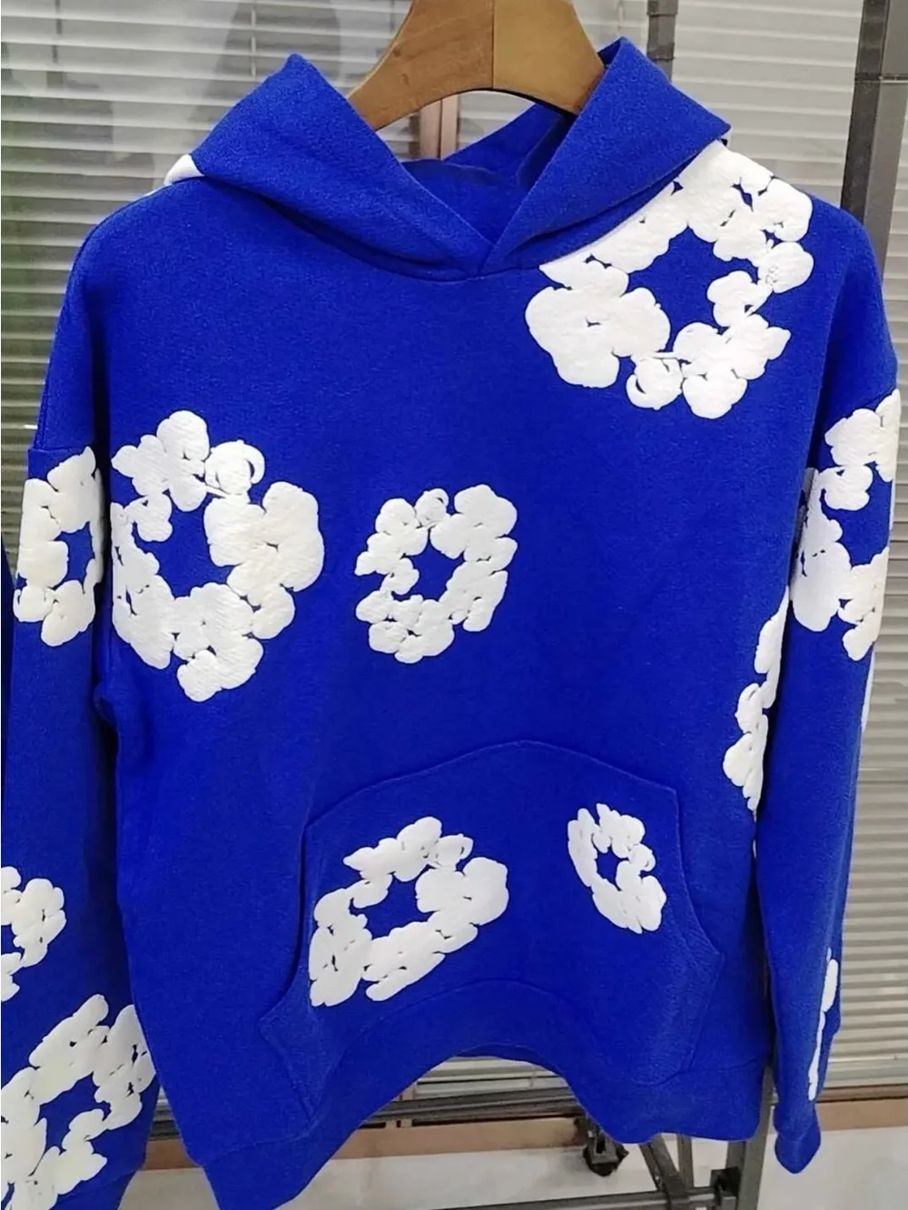 Blue Floral Zip-Up Men's Sweater Hoodie